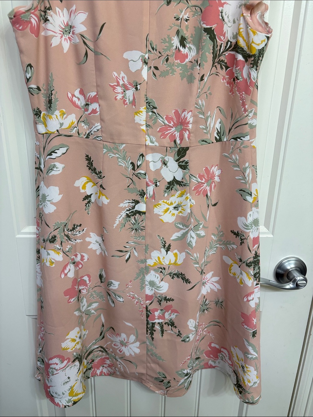 LOFT Peach Floral V-Neck Ruffle Sleeve Dress - Picture 9 of 9